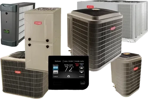 The Bryant equipment lineup: furnaces, air conditioners, heat pumps, and smart thermostats that Midland Heating & Cooling installs