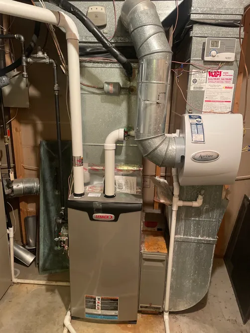 Lennox furnace paired with an Aprilaire whole-home humidifier and new ductwork