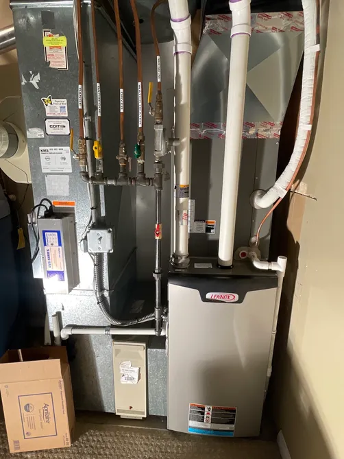 Lennox furnace installed alongside new hydronic and copper piping