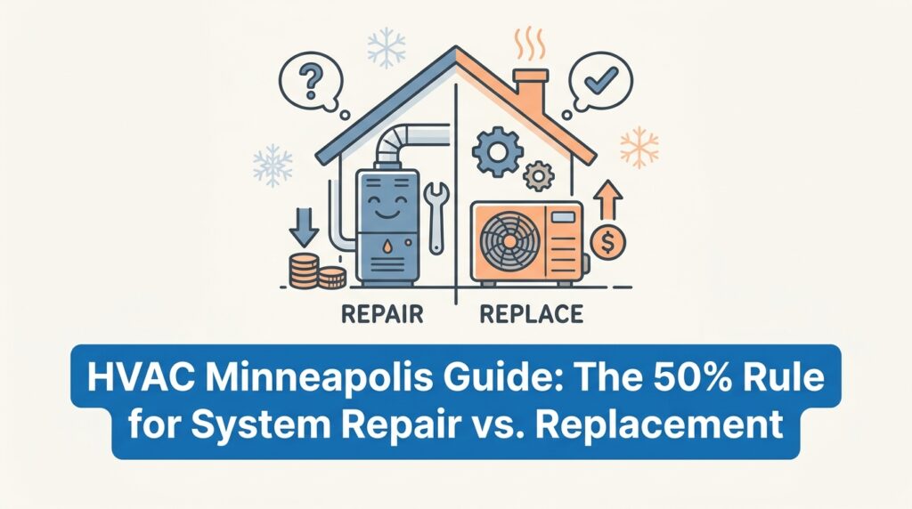HVAC Minneapolis Guide: The 50% Rule for System Repair vs. Replacement 2 HVAC Minneapolis Guide: The 50% Rule for System Repair vs. Replacement — featured image